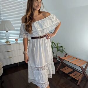 White vintage off the shoulder dress